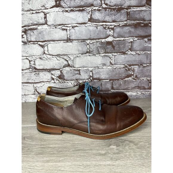 J Shoes Handcrafted William Brown Leather Oxfords Blue Lace Dress Shoes Men 42.5 main image 7